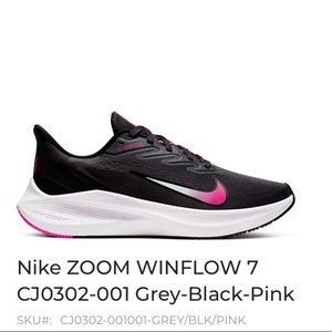 NEW IN BOX Women’s Nike ZOOM WINFLOW 7 CJ0302-001 Grey-Black-Pink Size 8.5